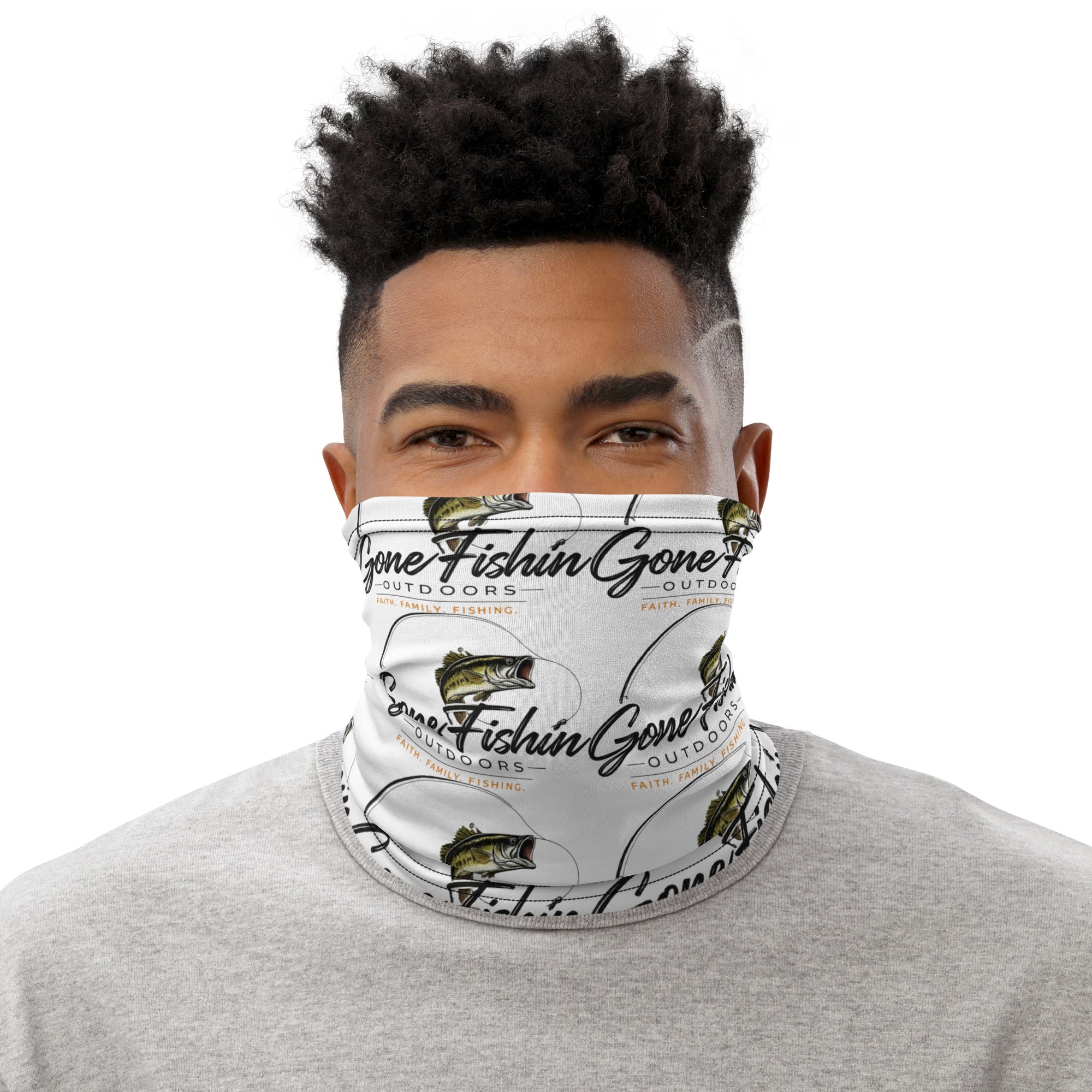 GoneFishin Outdoors fishing neck gaiter worn as a face covering-1
